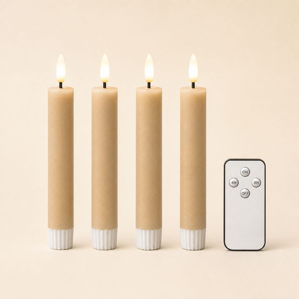 Vier LED-Stabkerzen Autumn Glow in Caramel mit Fernbedienung