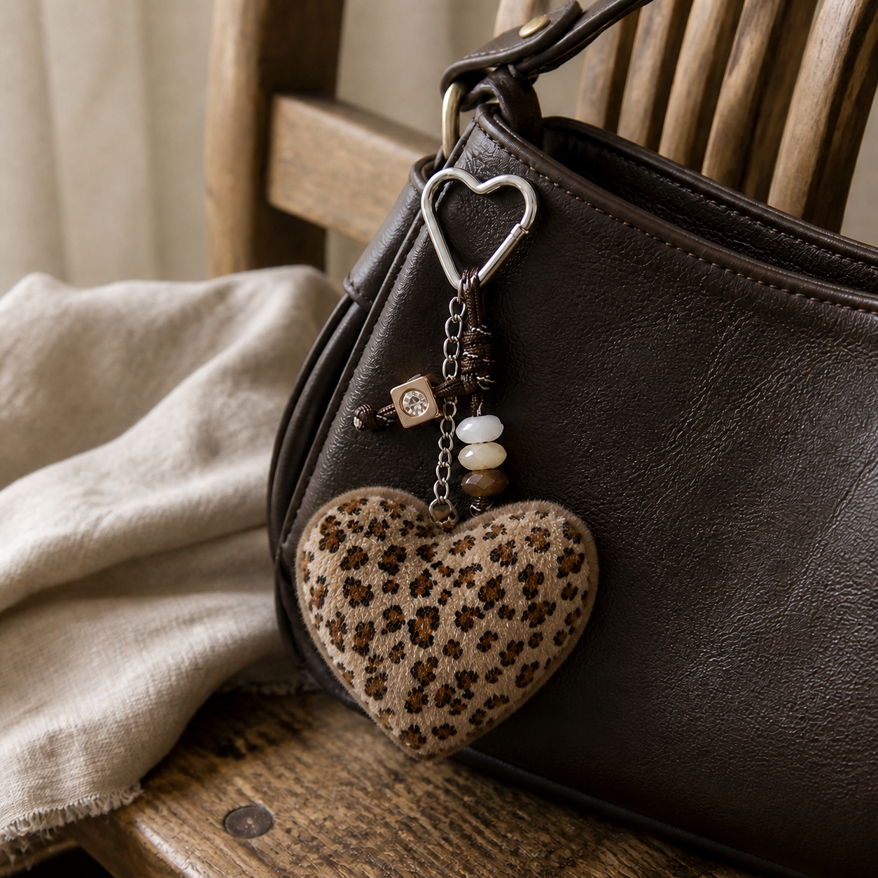 Taschenanhänger Leonie an einer hellen Stofftasche