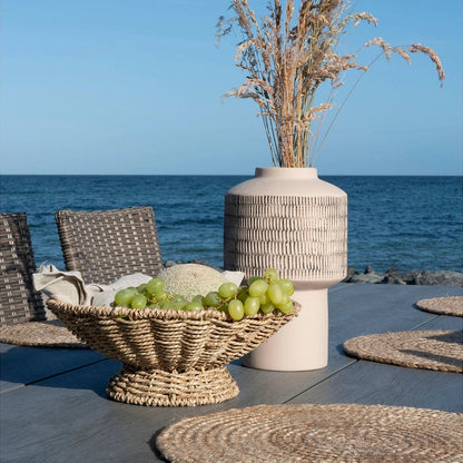 Rundes Tablett aus Seegras mit Obstkorb-Design, Naturfarbe, 30 cm Durchmesser, von Wohnen auf dem Land