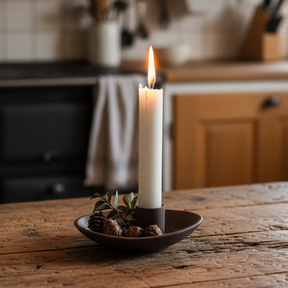 Kleiner Kerzenhalter "Ekby" aus mattem braunem Keramik, 13 cm, stilvoller Kerzenhalter von Storefactory.