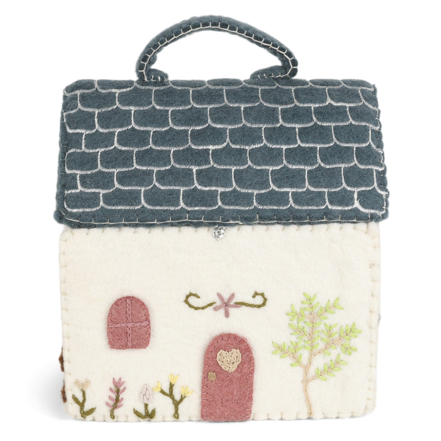 Tasche Haus "Blue Roof" Filz Weiß Blau 24cm