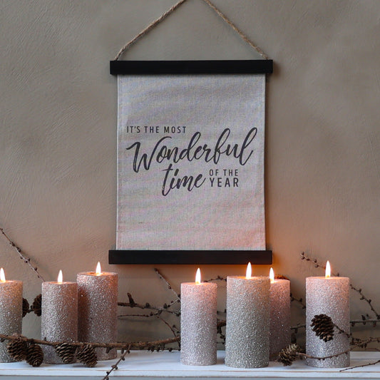 Leinwand Bild Deko "It's the most wonderful time of the year" Aufhänger Holz antique schwarz