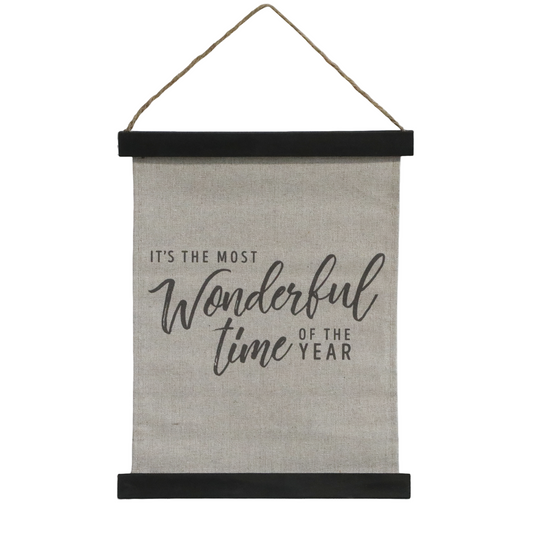 Leinwand Bild Deko "It's the most wonderful time of the year" Aufhänger Holz antique schwarz