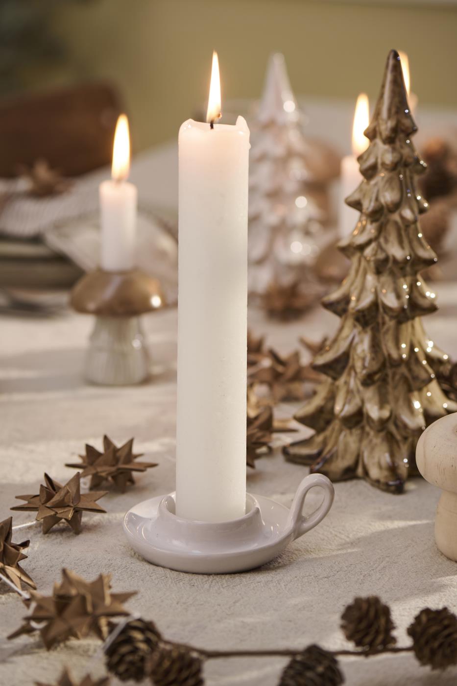 Kerzenhalter Schale „Cosy Candle“ Keramik Weiß 11cm - Wohnen auf dem Land