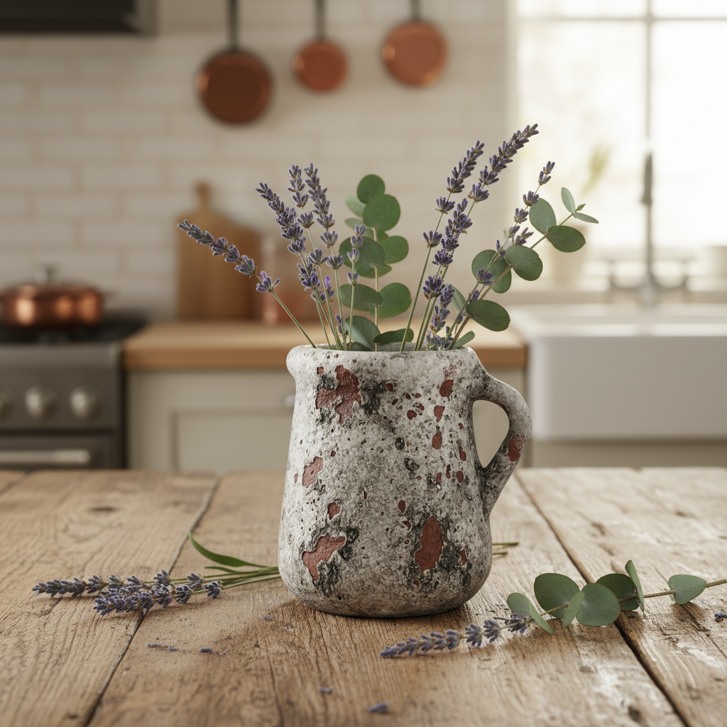 Grauer Pflanzkrug Kanne Vase "Provence" aus Zement, 11,5 cm, von Wohnen auf dem Land, für Pflanzen und Dekoration