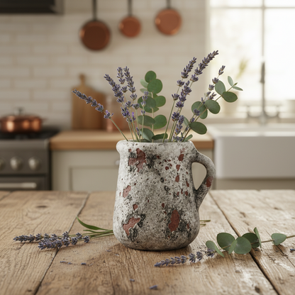 Grauer Pflanzkrug Kanne Vase "Provence" aus Zement, 11,5 cm, von Wohnen auf dem Land, für Pflanzen und Dekoration