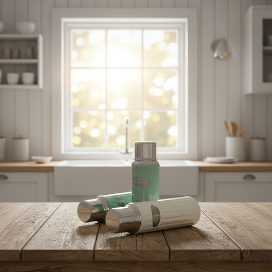 IB Laursen "Nordic Picnic" thermos bottle in metal, 500ml, showcasing two color options and a sleek design.