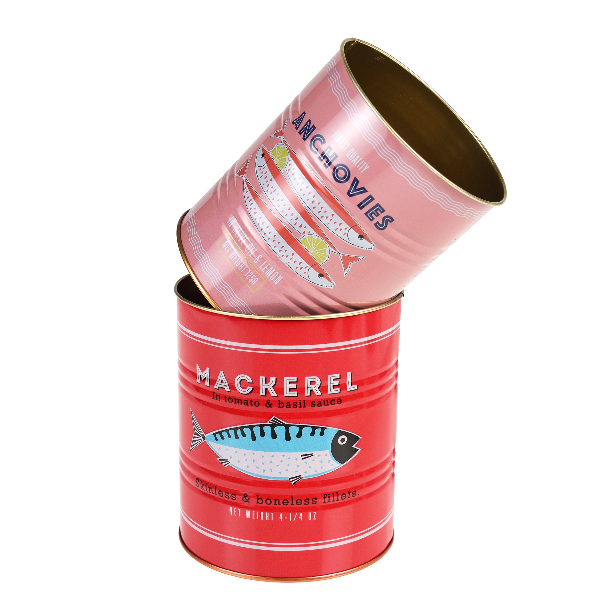 Zwei Metall-Dosen "Fishy" von Rex London, dekorative Aufbewahrungsdosen mit Fischmuster, ideal für Dekoration und Lagerung.