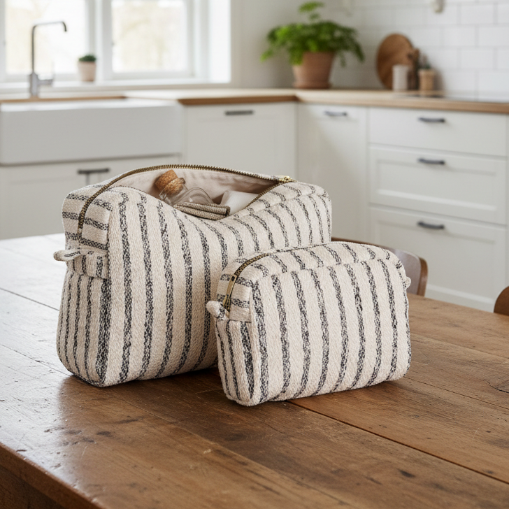 Zweier-Set Kulturbeutel "Nador" Sand Mix von Wohnen auf dem Land, praktische Taschen für unterwegs, aus strapazierfähigem Material