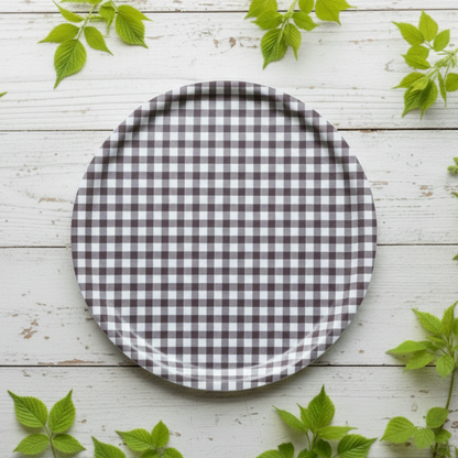 Storefactory Tablett Schale "Rutan" Karo Braun, 38 cm, rundes Tablett mit kariertem Design, ideal für Dekoration und Servieren.