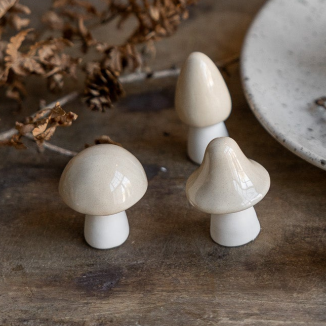 Deko Pilz "Bosten" Keramik glasiert Beige spitz