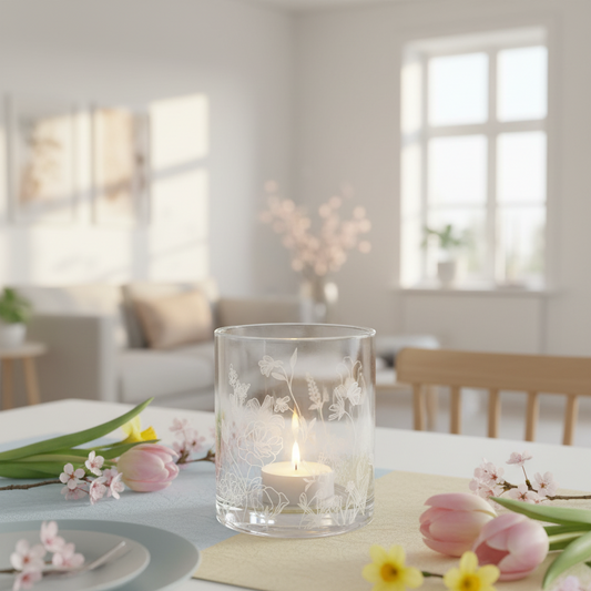 Teelichthalter Kerzenglas Groß "Blomsteräng" Glas 12cm