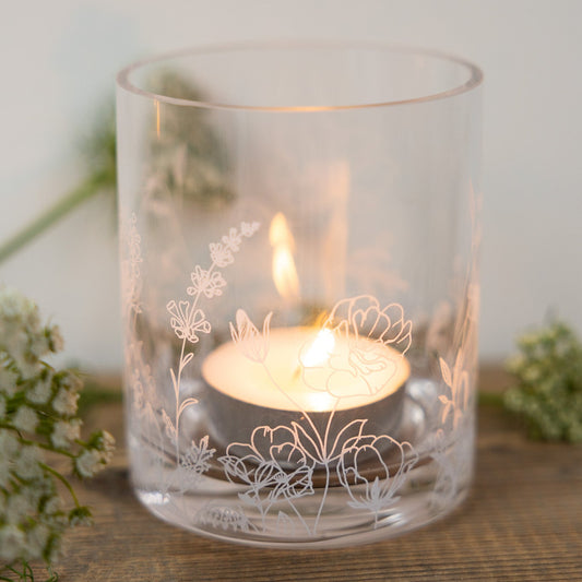 Teelichthalter Kerzenglas Groß "Blomsteräng" Glas 12cm