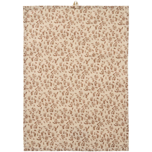 Geschirrtuch „Caroline“ von IB Laursen mit braunem Pilzmotiv in Naturfarben, ideal für die Küche.