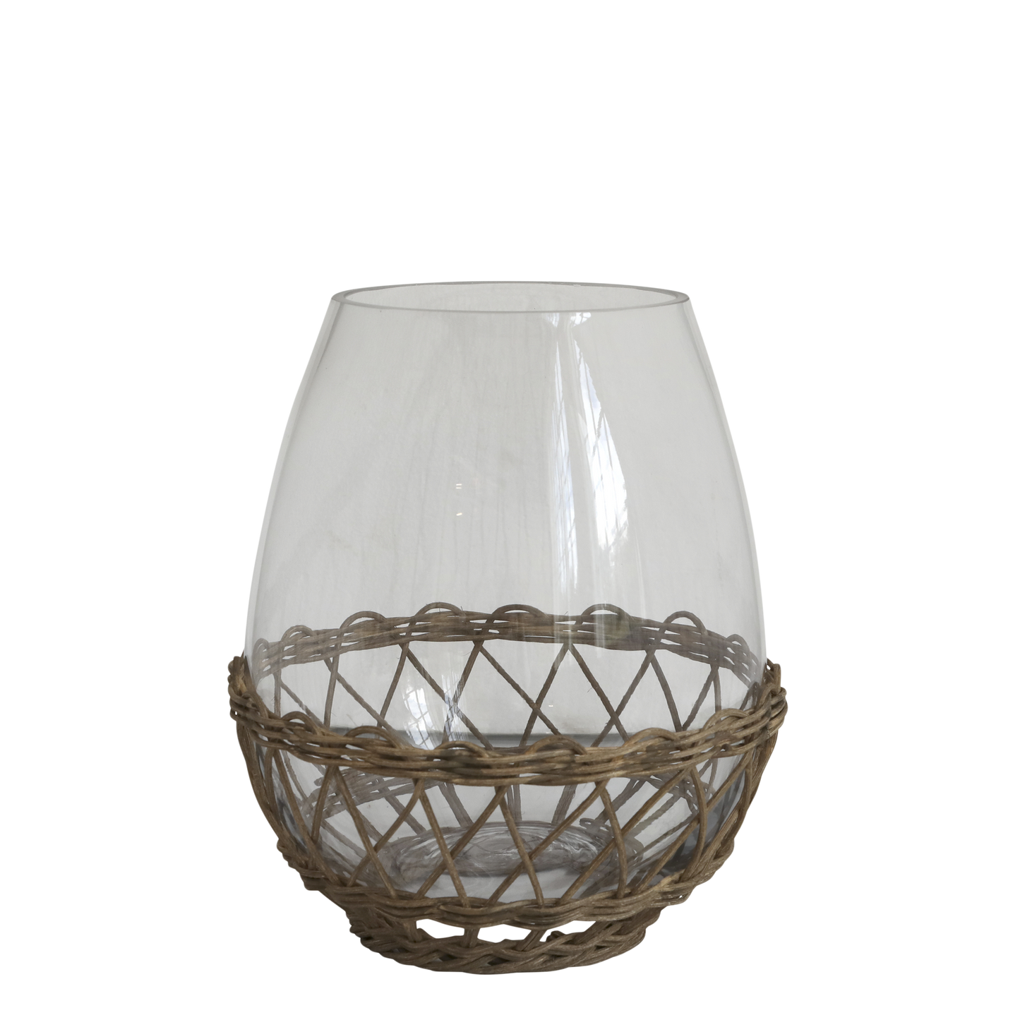 Windlicht Glasvase "Valerie" Glas Rattan Rustic 28cm