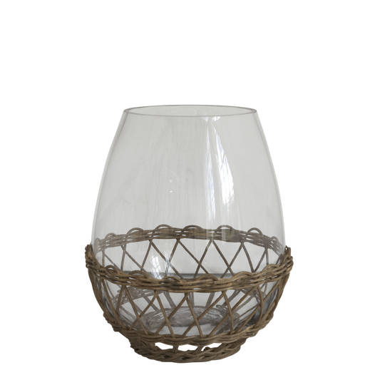 Windlicht Glasvase "Valerie" Glas Rattan Rustic 28cm