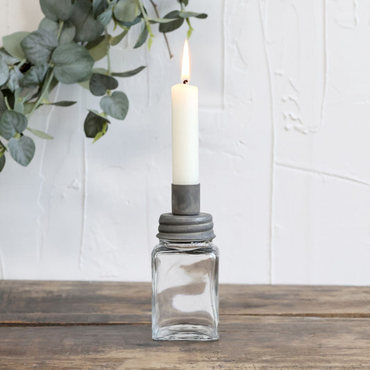 Kerzenhalter "Lysanne" Glas Metall Vintage Zink 12cm