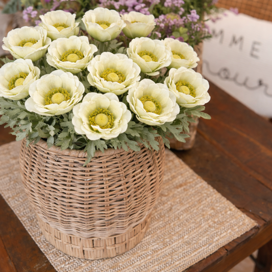 Künstliche Anemone Elara in Creme und Grün, 36cm, realistische Blume für Dekoration, von Wohnen auf dem Land