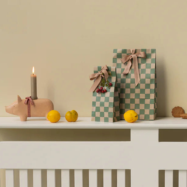 Maileg Kerzenhalter "Schwein" mit Schleife Holz Medium Rosa - Wohnen auf dem Land