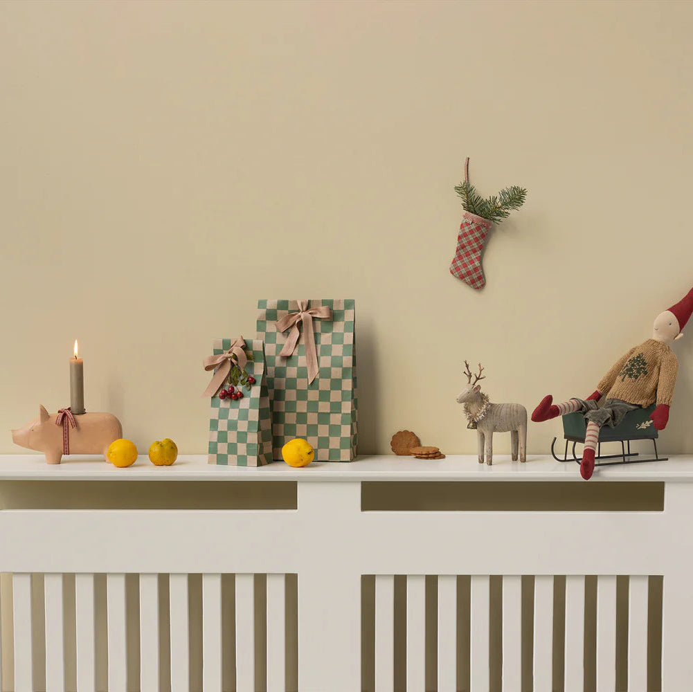 Maileg Kerzenhalter "Schwein" mit Schleife Holz Medium Rosa - Wohnen auf dem Land