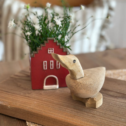 Handgefertigte Holz-Dekoente, 13 cm groß, von Wohnen auf dem Land, detailreiche Dekofigur für das Zuhause.