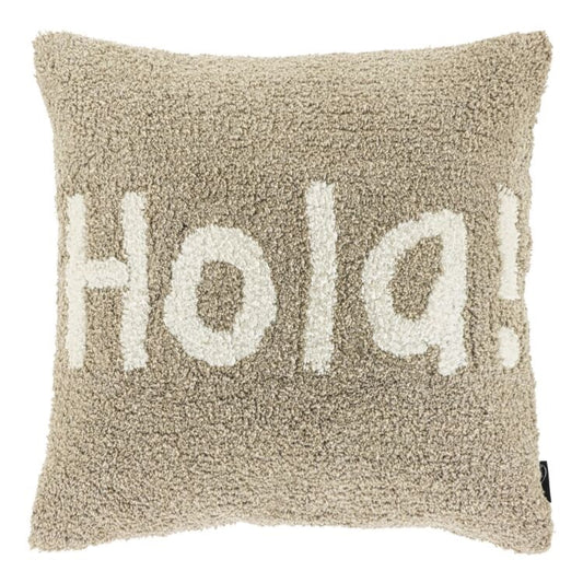 Graues Baumwollkissen "Hola!" im 45x45cm Format, dekoratives Textil von Wohnen auf dem Land, weiche Oberfläche und stilvolles Design