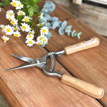 Gartenschere mit Stahlklinge und Holzgriff, 21 cm, für Gartenarbeit, von Wohnen auf dem Land, im grünen Gartenumfeld