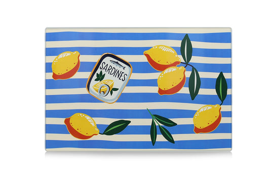 Bunte Glasschneideplatte "Italia" aus Glas, mediterranes Design, Küchenzubehör von Wohnen auf dem Land, farbenfrohes Dekor.