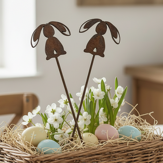 Pflanzenstecker Hase 2er Set "Schlappohr" Metall Rost 30cm - Wohnen auf dem Land