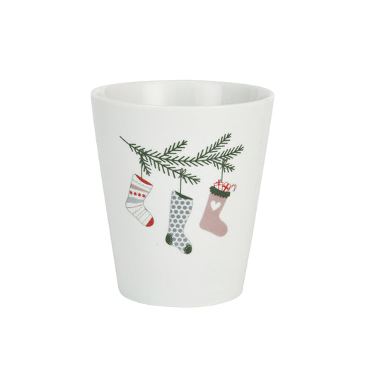 Becher Tasse Happy Mug "Christmas Stockings x 3" Keramik Weiß