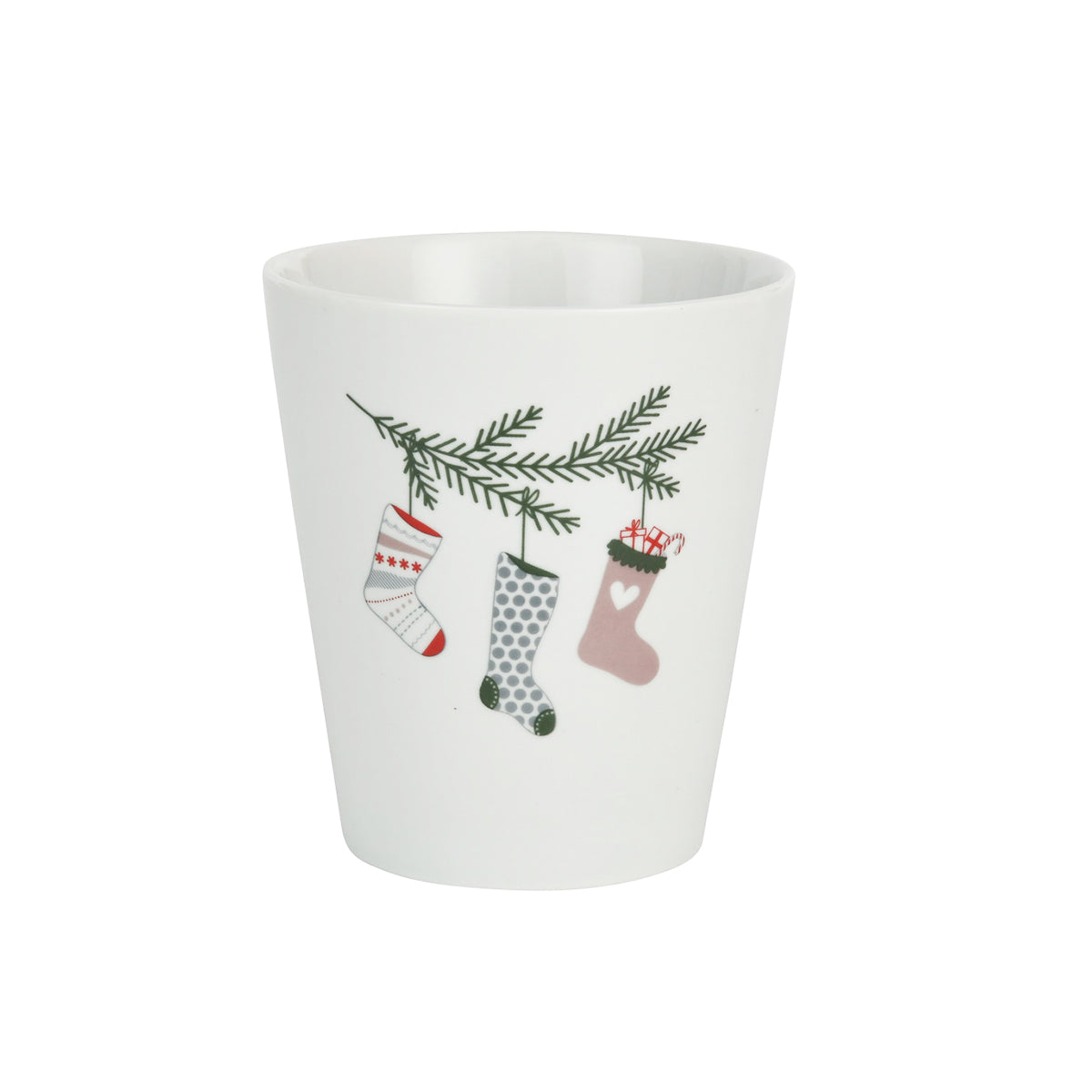 Becher Tasse Happy Mug "Christmas Stockings" Keramik Weiß