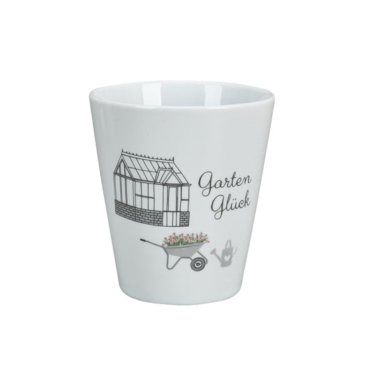 Becher Tasse Happy Mug "Garten Glück" Keramik Weiß