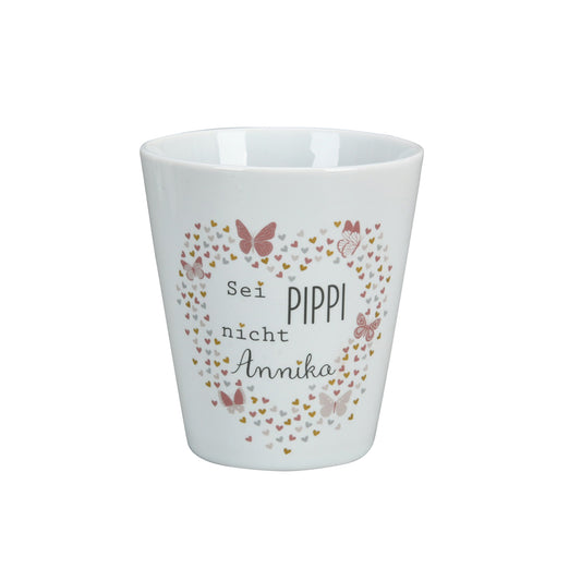 Becher Tasse Happy Mug "Pippi" Keramik Weiß
