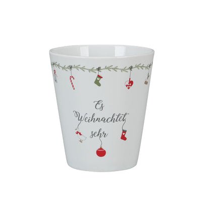 Becher Tasse Happy Mug "Es weihnachtet sehr" Keramik Weiß
