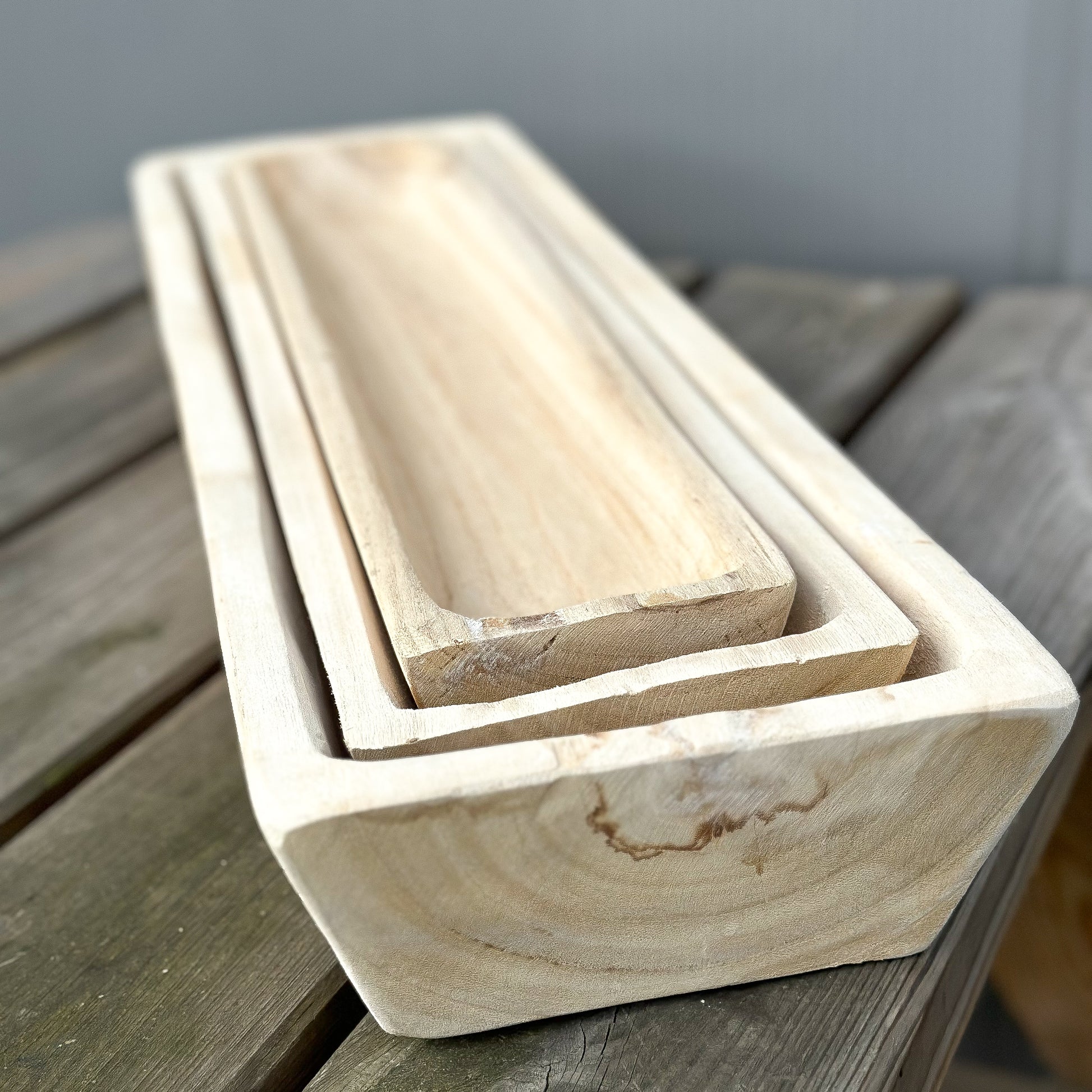 Schale Trog "Molle" Holz länglich 3er Set - Wohnen auf dem Land