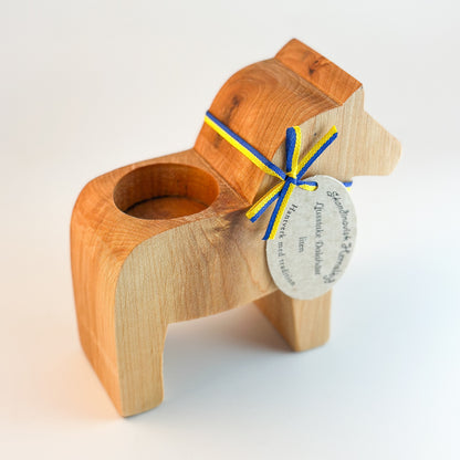 Holz Teelichthalter in Form eines Dala-Pferds "Norddala", 12 cm hoch, von Wohnen auf dem Land, in natürlichem Finish.