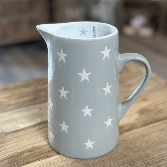 Kanne Krug Jug "Happy Stars" Keramik Grau
