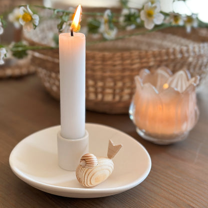 Small "Ekby" ceramic candle holder in matte white, 13cm, with a sleek design for stylish home decor.