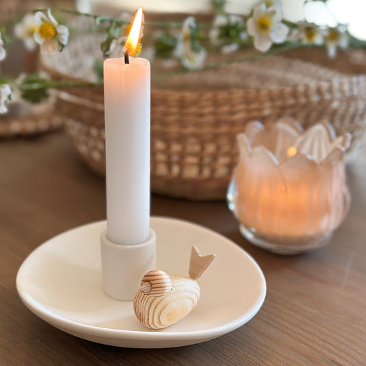 Small "Ekby" ceramic candle holder in matte white, 13cm, with a sleek design for stylish home decor.