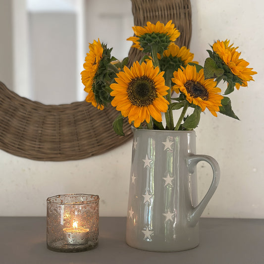 Kanne Krug Jug "Happy Stars" Keramik Taupe