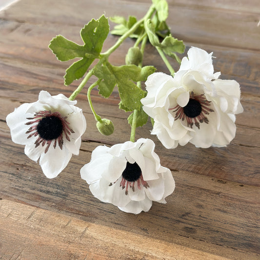 Künstlicher Blume Zweig "Wiesenmohn" von Wohnen auf dem Land mit 3 cremefarbenen Blüten, 68 cm lang, realistische Dekorationspflanze