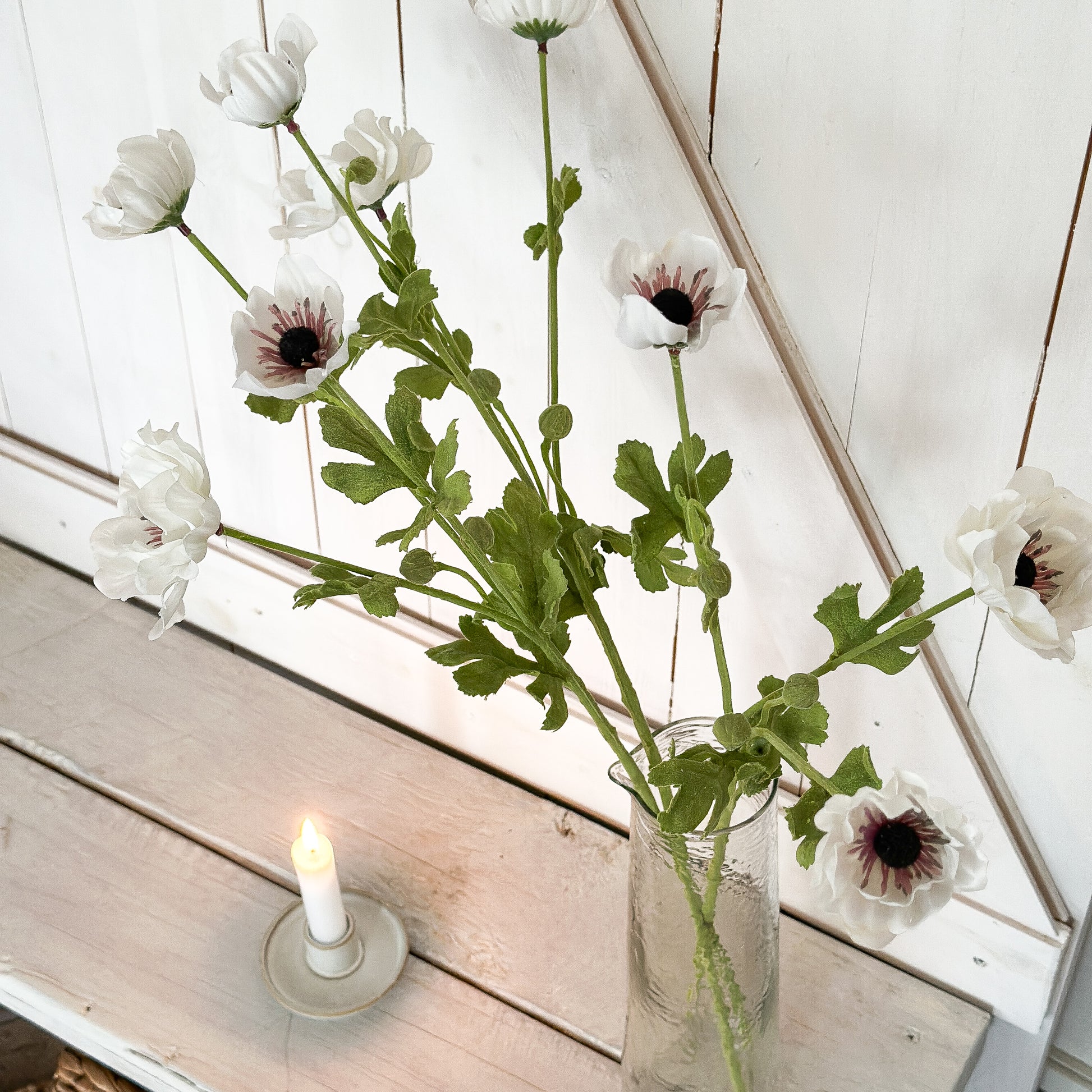 Künstlicher Wiesenmohn Zweig mit drei cremefarbenen Blüten, 68 cm lang, von Wohnen auf dem Land, natürliche Dekoration