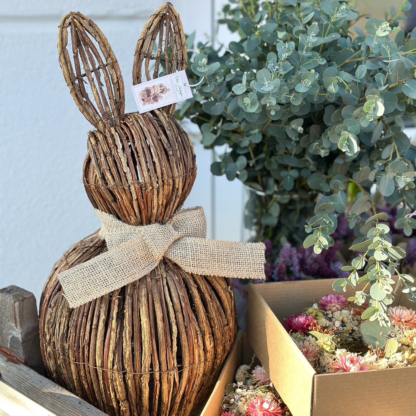 Deko Figur Hase "Rustic Charm" geflochten mit Schleife Natur 43cm