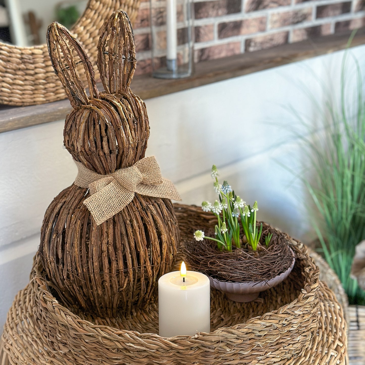 Deko Figur Hase "Rustic Charm" geflochten mit Schleife Natur 43cm