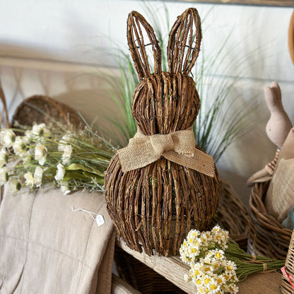 Deko Figur Hase "Rustic Charm" geflochten mit Schleife Natur 43cm