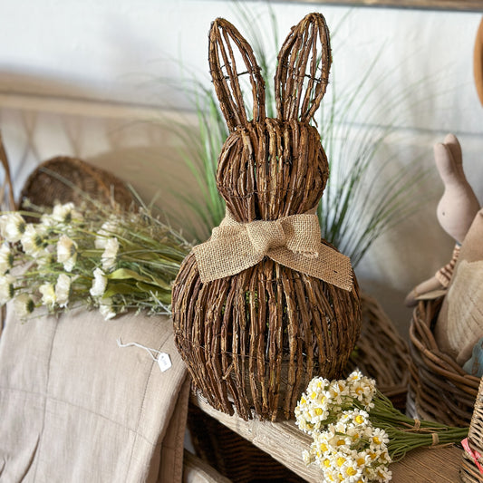 Deko Figur Hase "Rustic Charm" geflochten mit Schleife Natur 43cm