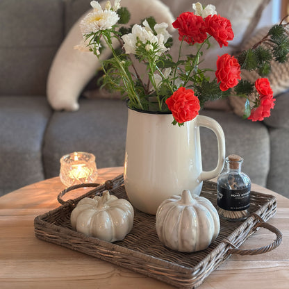 Deko Kürbis "Maison Automne" Keramik glänzend grau antik weiß 2er Set