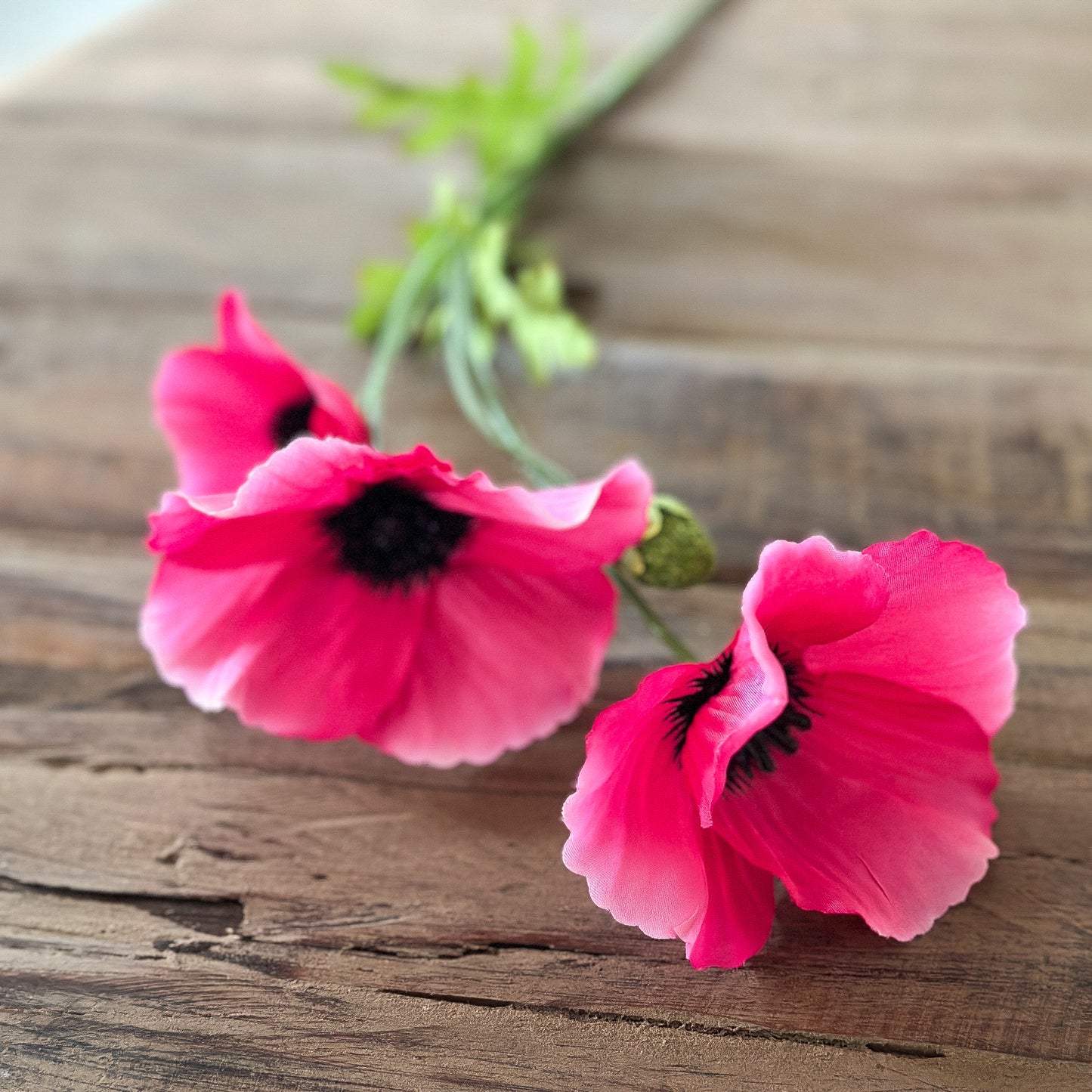 Künstlicher Blumen Zweig "Summer Poppy" in 2 Farben, 63 cm, von Wohnen auf dem Land, mit roten und orangefarbenen Blüten.