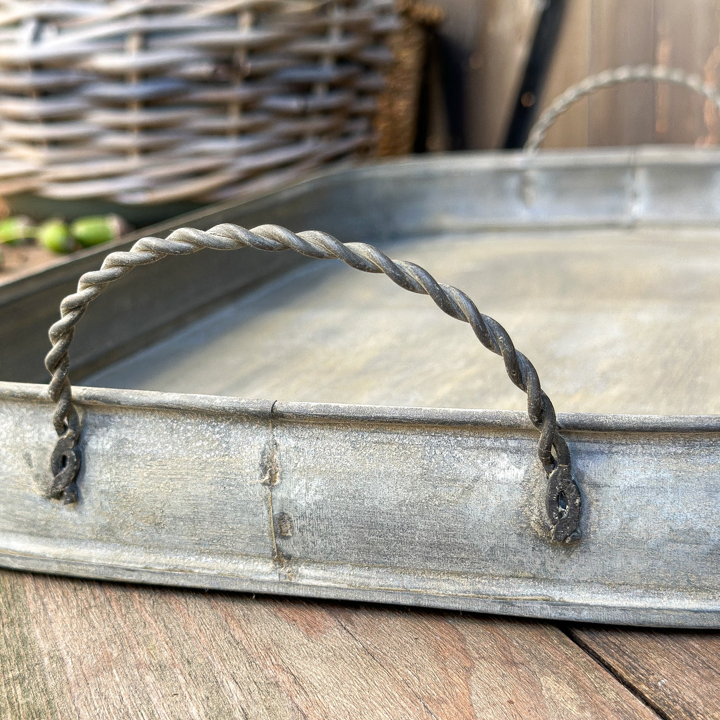 Zinktablett Schale "Louise" Metall rechteckig Vintage Grau 50cm
