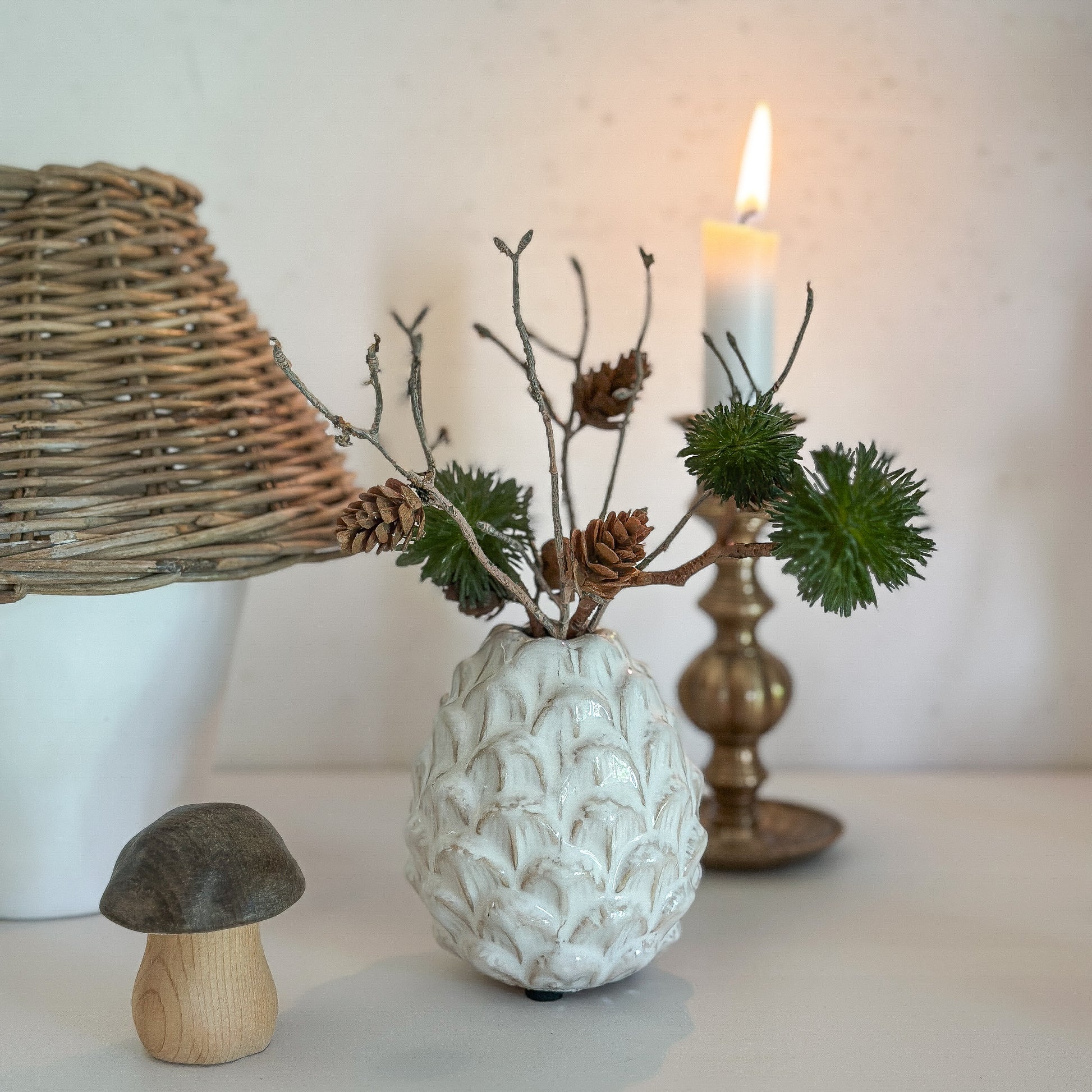 Vase Zapfen "Nordic White" Keramik glasiert weiß 9cm - Wohnen auf dem Land